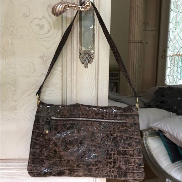 Carla Mancini Vintage Croco Envelope Style Brown Shoulder Bag - Picture 2 of 5